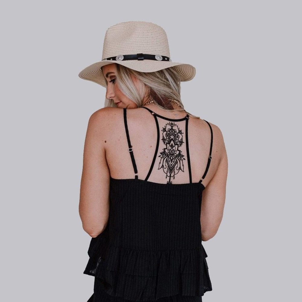 Black Floral Lace Mesh Racerback Tattoo Bralette - Picture 4 of 16